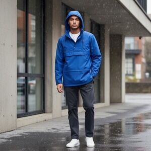 Anorak Water Repellent Jacket Mens Large Alpine Design Blue Hooded